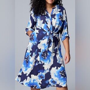 Simply Vera Vera Wang Blue and White Patterned Dress